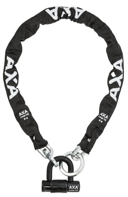 Kettingslot met hangslot Axa Loop 110 met polyester hoes - zwart