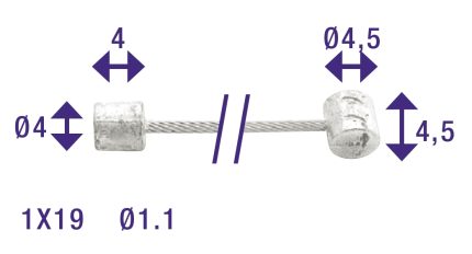 Schakel binnenkabel Elvedes 2250mm verzinkt ?1,1mm Shimano / Huret N-nippel en T-nippel (op kaart)