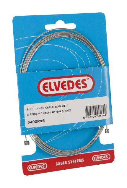 Schakel binnenkabel Elvedes 2250mm RVS ?1,1mm Shimano / Huret N-nippel en T-nippel (op kaart)