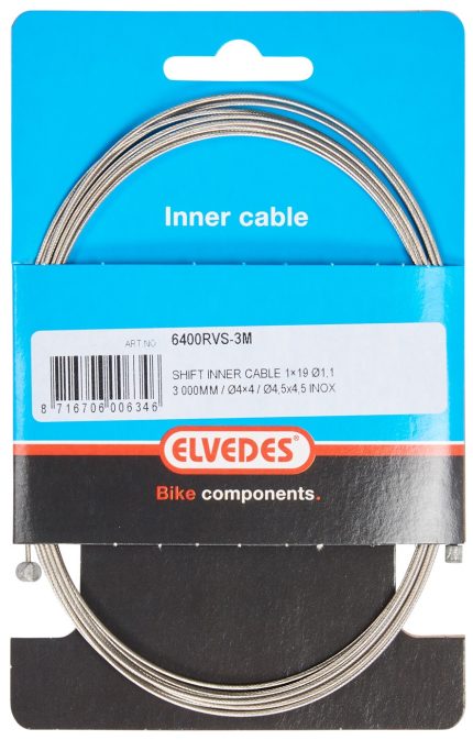 Schakel binnenkabel Elvedes 3000mm 1 x 19 draads RVS ?1,1mm N-nippel ?4?4 mm + T-nippel ?4,5?4,5 mm