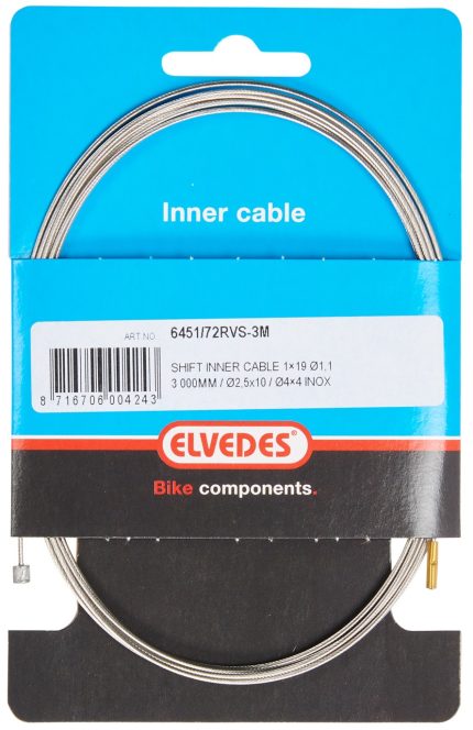 Schakel binnenkabel Elvedes 3000mm 1 x 19 draads RVS ?1,1mm met ?2,5 ?10 en ?4 ? 4mm N-nippel