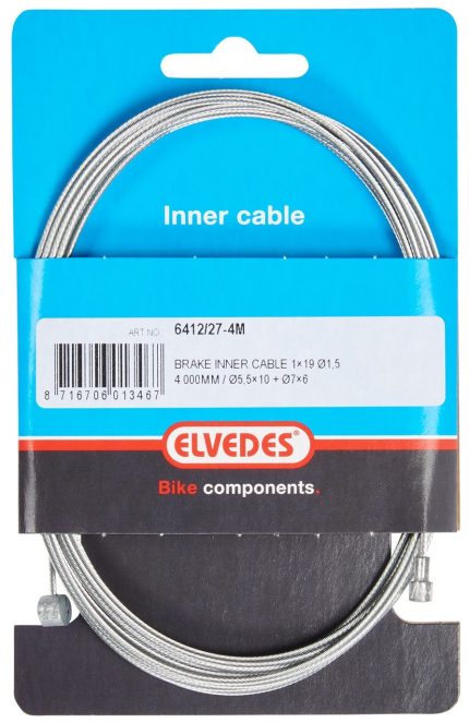 Rem binnenkabel Elvedes 4000mm 1?19 draads verzinkt ?1,5mm met V-nippel ?5,5 ? 10 en T-nippel ?7 x 6