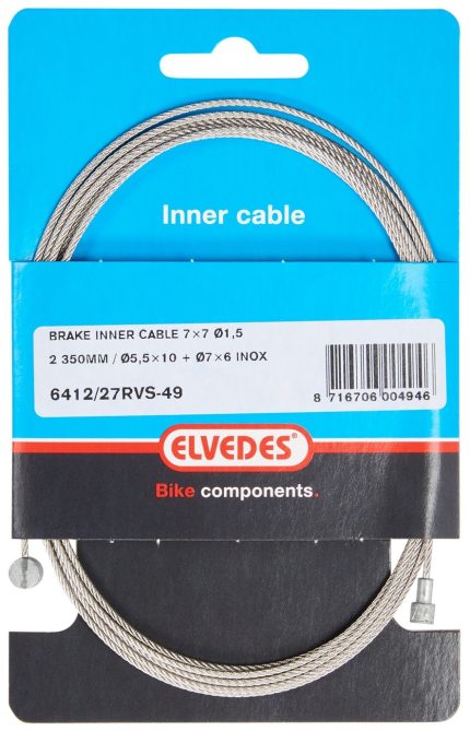 Rem binnenkabel Elvedes 2250mm 7?7 draads RVS ?1,5mm met V-nippel ?5,5 ? 10 en T-nippel ?7 ? 6mm