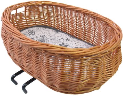 Rieten hondenfietsmand Basil Pluto ovaal 50 x 37 x 20cm voor stuurbevestiging - naturel