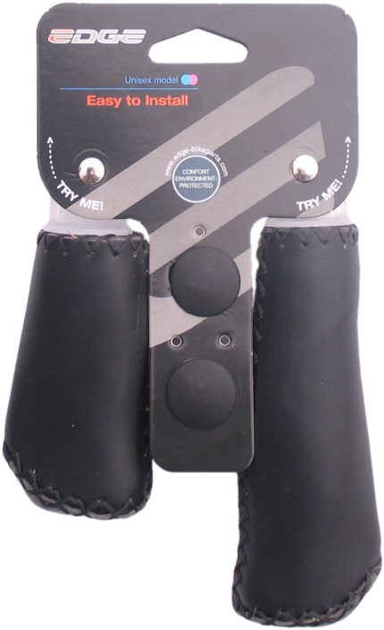Handvatset Edge Leer - zwart - 135/92mm  (winkelverpakking)